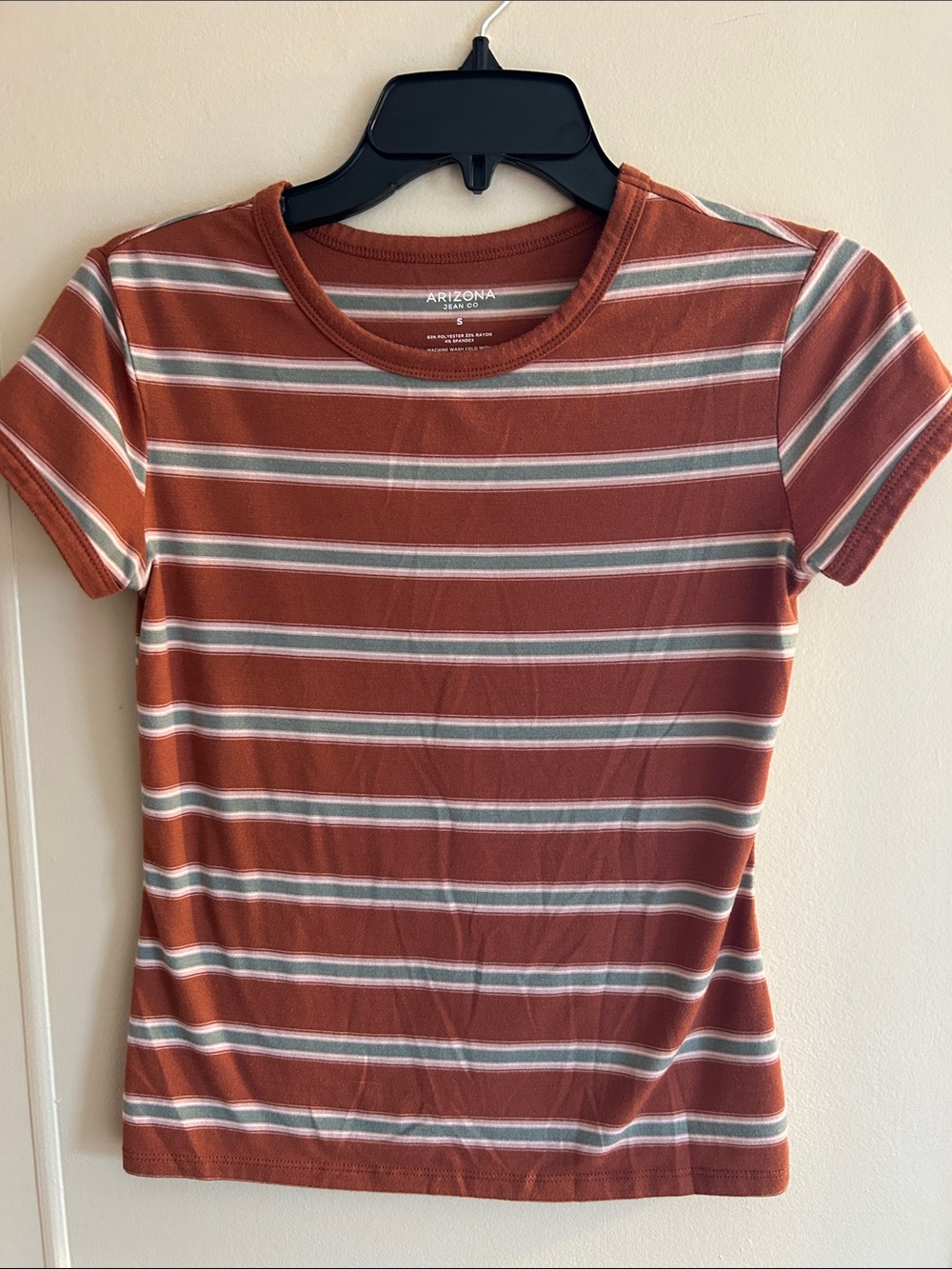 Arizona Jean Company Rust and White Striped Short Sleeve Tee